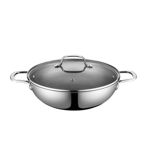 Tri-ply Stainless Cookware Etching Amphora Wok with Lid 