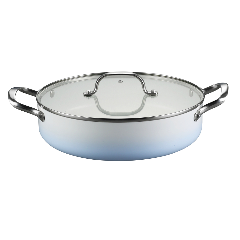 Pressed Ceramic Non-stick Deep Frypan/Low Casserole with SS Die Cast Handle